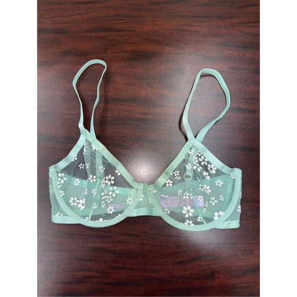 Savage X Fenty Puff Daisy Unlined Bra in Mint Hint Green Size 34DD - Picture 1 of 6